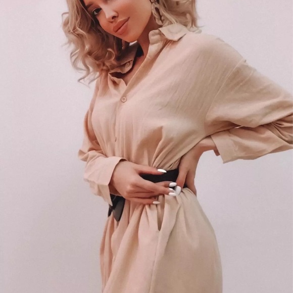 Shirt dress long women’s button collar top pockets  white - Picture 4 of 13